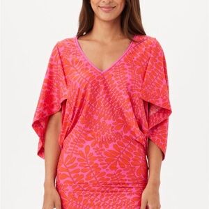 Trina Turk Pink and Orange Leaf Print Swim Cover-Up